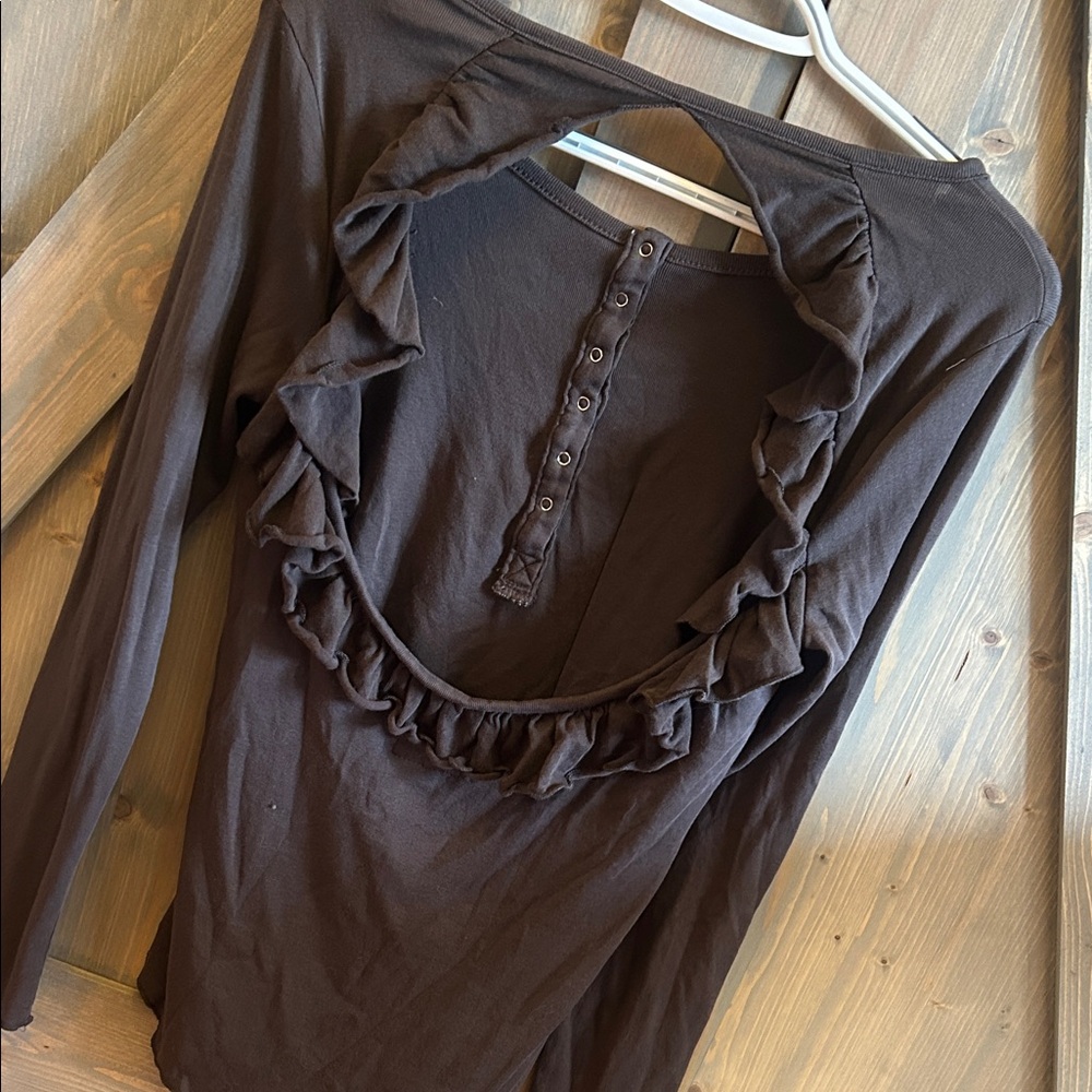 Chaser Dark Brown Ruffled top